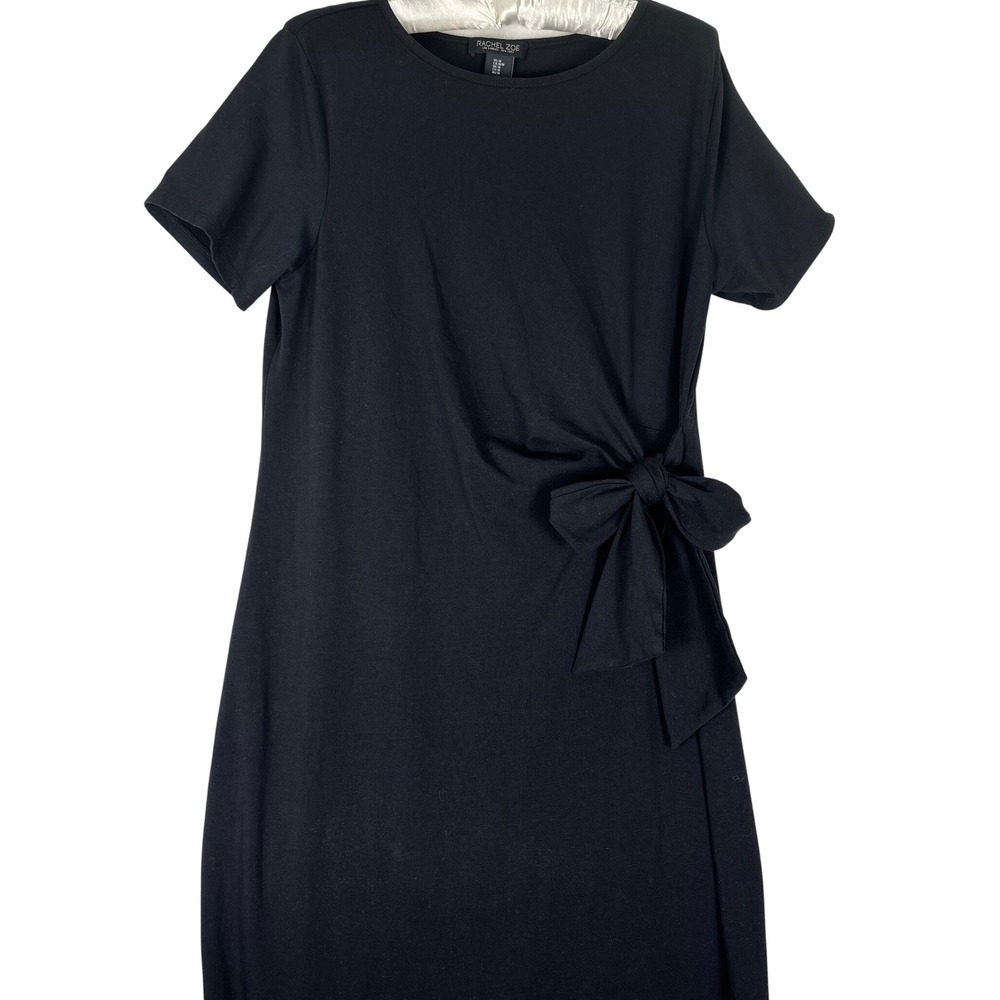 Rachel Zoe Midi Column Dress M Black Side Tie Ruched Minimalist Quiet Luxury - Picture 3 of 10
